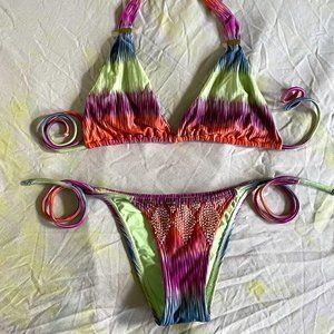 VIX Swimwear Sparkly Beaded Brazilian Bikini XS Bottom/ S Top